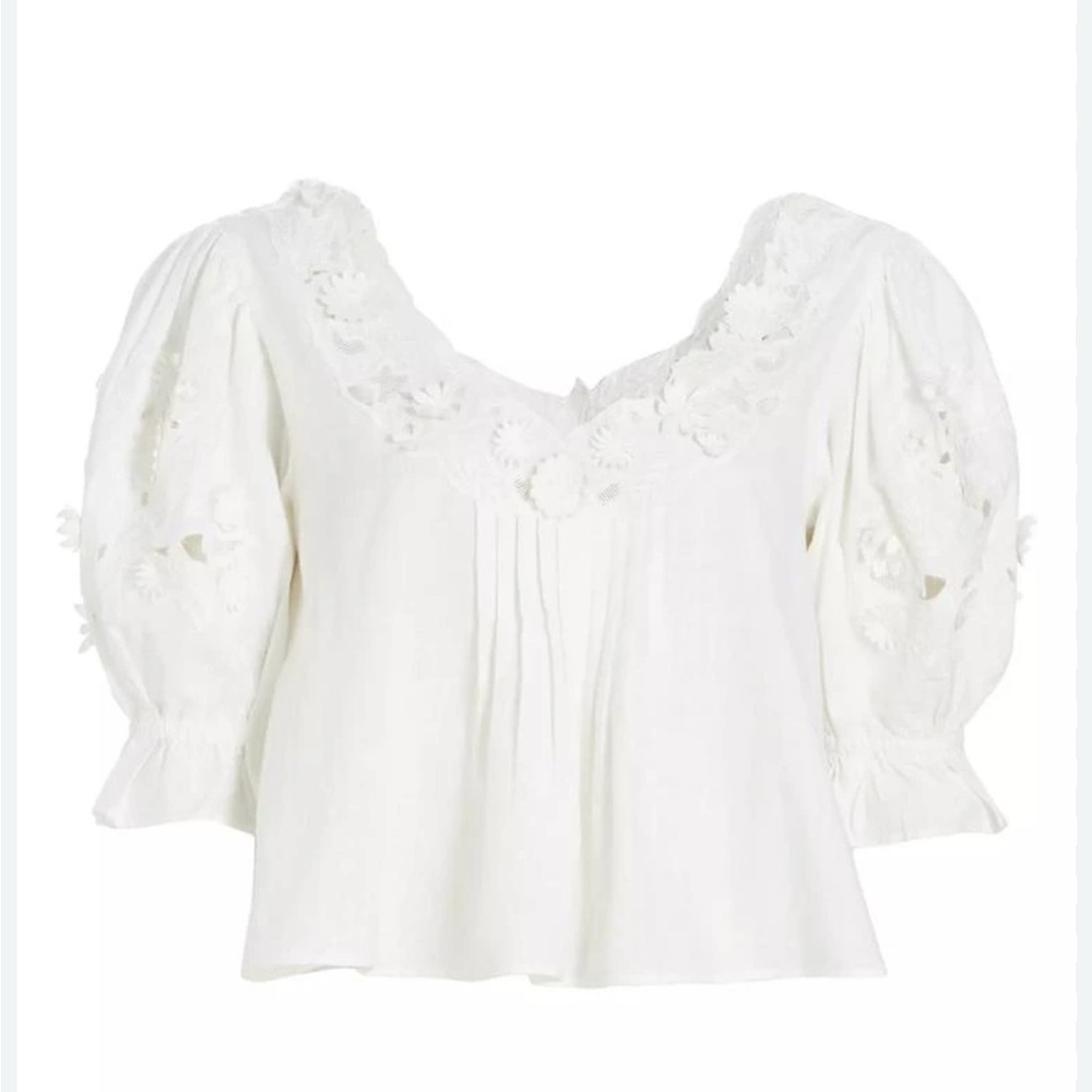 Free People White Embroidered Blouse